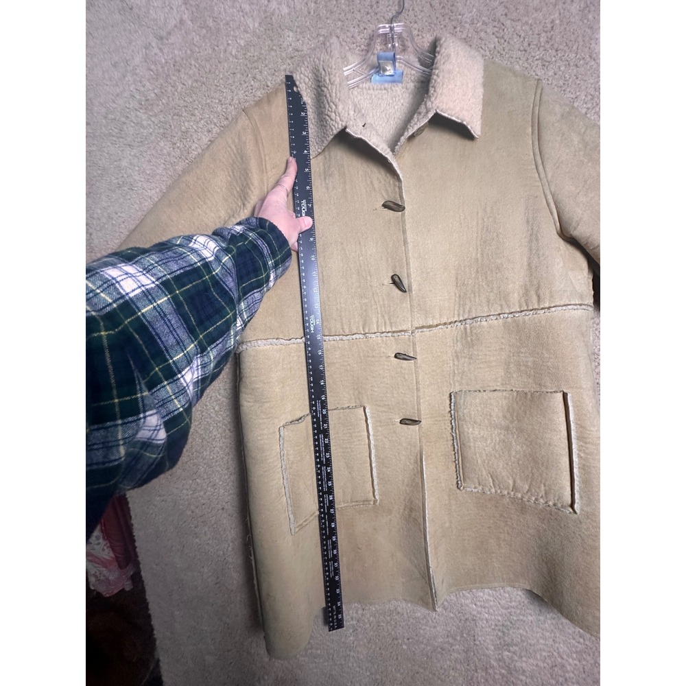 Sigrid Olsen Faux Suede Sherpa Coat Tan Large Y2K Boho - Picture 15 of 15